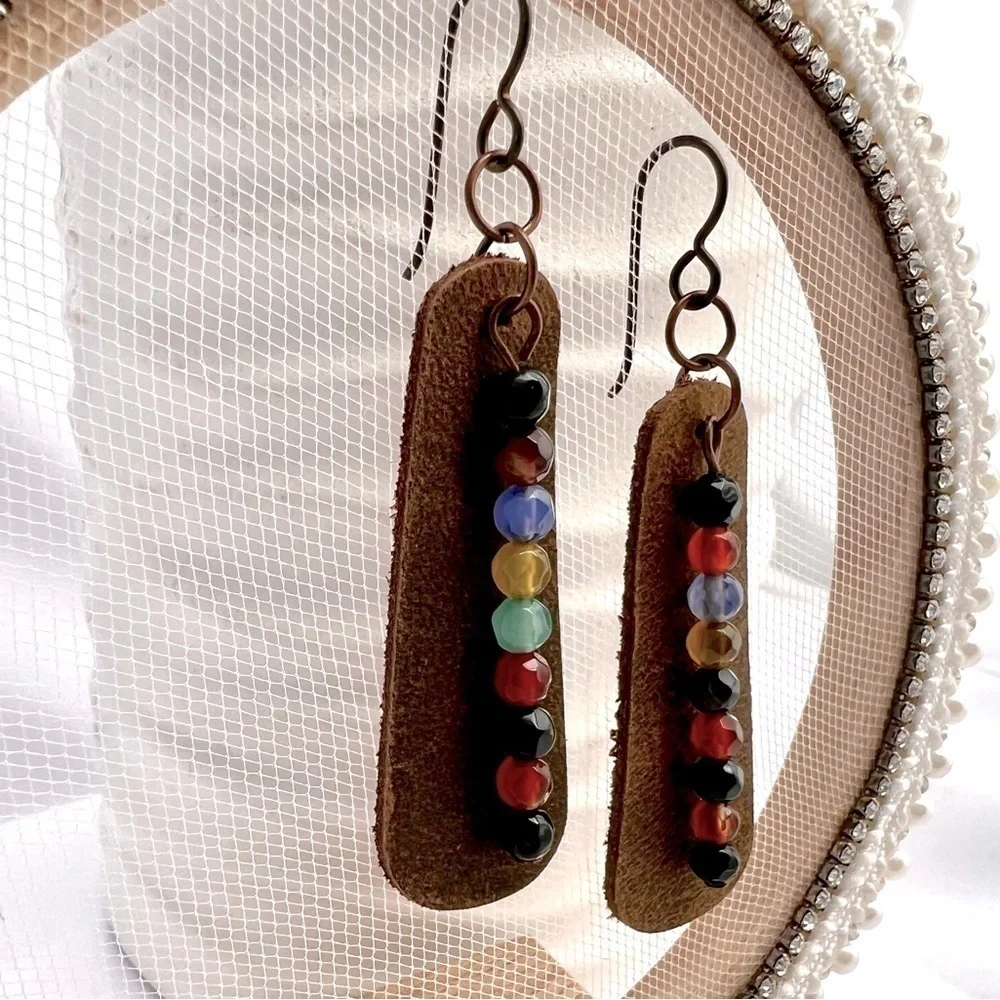 BEADED Leather Earrings